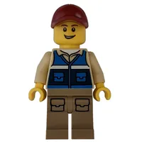 Man, Blue Vest, Dark Tan Legs, Dark Red Cap