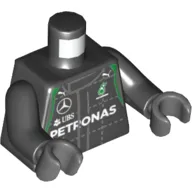 Torso Race Suit with Boss, Mercedes, Petronas, Puma and UBS Logos, Green Trim, Front and Back Print, Black Arms, Dark Bluish Gray Hands