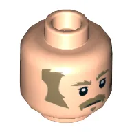 Minifig Head Imperial Officer, Dark Tan Sideburns, Mustache Print [Hollow Stud]