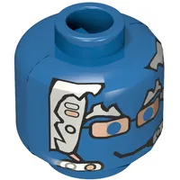 Minifig Head Insectoid, Silver Hair, Copper Glasses and Headset Print [Blocked Open Stud]