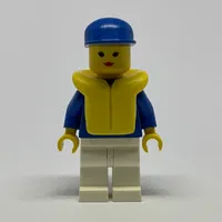 Woman, Blue and White Jogging Suit, Blue Cap, Yellow Life Vest