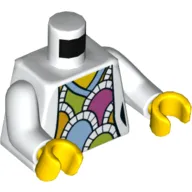 Torso V-Neck with Dark Pink, Bright Light Orange, Bright Light Blue, and Lime Scallops Print, White Arms, Yellow Hands