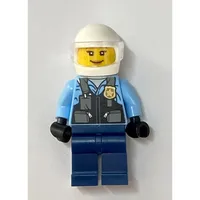 Policewoman, Bright Light Blue Shirt, Dark Blue Legs, White Helmet an Visor