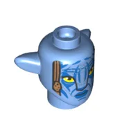 Minifig Head Special Alien Na'vi with Yellow Eyes, Blue Markings, Medium Nougat Braids print