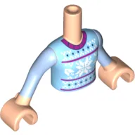 Minidoll Torso Girl with Bright Light Blue Sweater with Snowflakes Print, Light Nougat Hands with Bright Light Blue Sleeves Print