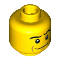Minifig Head Knight, Crooked Smile, Black Eyebrows, White Pupils, Chin Dimple Print [Hollow Stud]
