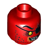 Minifig Head Beast Master, Dual Sided, Eyepatch, Yellow Eye, Stubble, Evil Smile / Angry Print [Hollow Stud]