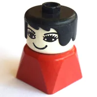 Duplo 2 x 2 x 2 Figure Brick Early, Long Swept Hair Black, Eyelashes, Looking Straight Print