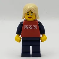 Woman, Red Shirt with Dark Blue Arms, Dark Blue Legs, Tan Hair