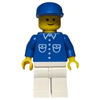Man, Blue Shirt with Buttons and Pockets, White Legs, Blue Cap