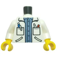 Torso, Doctor Coat, Pockets with Pens, Medium Blue Shirt print, White Arms, Yellow Hands