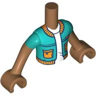 Minidoll Torso Boy with Medium Nougat Arms and Hands with Dark Turquoise Jacket, Orange Trim, Pockets, White Shirt print