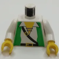 Torso Green Vest, Open Shirt, and Black Crossbelt Print, White Arms, Yellow Hands