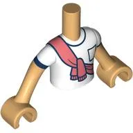 Minidoll Torso Boy with Medium Brown Arms and Hands with White Shirt, Dark Blue trim, Coral Scarf print