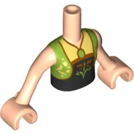 Minidoll Torso Girl with Lime Sleeveless Vest and Necklace over Black and Gold Top with Flower print, Light Nougat Arms and Hands