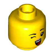 Minifig Head Mei, Peach Lips, Dark Turquoise Device on Left Eye / Winking Right Eye Print