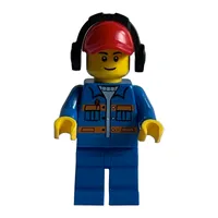 Ground Crew, Blue Jacket with Orange Stripes, Red Cap with Ear Defenders