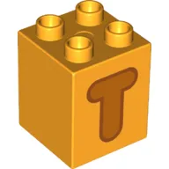 Duplo Brick 2 x 2 x 2 with Orange 'T' Print