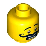 Minifig Head Gordon Zola, Moustache Curly Long Thick, Open Mouth, Scared Print [Hollow Stud]