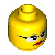 Minifig Head Executive Ellen / Scientist, Dual Sided, Female, Glasses with Black Frames, Red Lips, Determined / Scared Print [Hollow Stud]