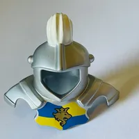 Duplo Armor with White Top Feather and Blue and Yellow Breastplate with Lion and Crown Print
