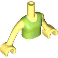 Minidoll Torso Girl with Lime Dress, Metal Blue Trim, Stars print, Bright Light Yellow Arms and Hands [Plain]