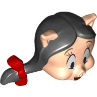 Minifig Head Special, Red Ribbons, Black Hair print (Petunia Pig)