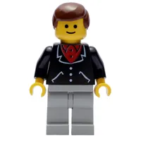 Man, Black Jacket over Red Shirt, Light Gray Legs, Brown Hair (3626a Head)