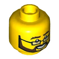 Minifig Head, Rectangular Glasses, Black and Brown Beard and Moustache, Bushy Eyebrows, Open Smile Print [Hollow Stud]