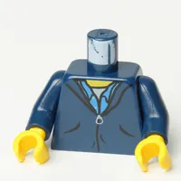 Torso Jacket with Zipper and Blue Shirt Collar Print, Dark Blue Arms, Yellow Hands