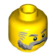 Minifig Head, Beard Gray with Gray Eyebrows, Sideburns and Stern Print