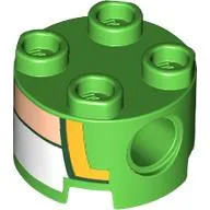 Brick Round 2 x 2, Pin Holes with Gold Lapels, Dark Green Trim, and White Undershirt Print