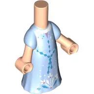 Microdoll Body Long Dress Bright Light Blue with Dark Azure Crustal, White Flowers print