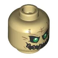 Minifig Head Scarecrow, Green Eyes, Black Eyeholes, Black Mouth with Brown Stitches