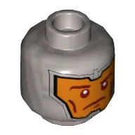 Minifig Head Royal Guard / Soldier, Balaclava, Orange Face, Dark Red Eyebrows and Cheek Lines, Determined / Raised Eyebrow Print