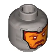 Minifig Head Royal Guard / Soldier, Orange Face, Dark Red Eyebrows and Mustache Print [Hollow Stud]