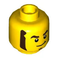 Minifig Head Rocket Racer, Dark Brown Eyebrows, Goatee, and Sideburns, Smirk Print