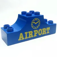 Duplo Brick 2 x 6 x 2 Curved Ends with 'AIRPORT' and Clock Print