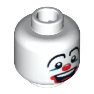 Minifig Head Clown, Large Drawn Eyebrows, Blue Eye Make-up, Big Red Nose and Large Red Mouth Print [Blocked Open Stud]