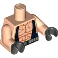 Torso Bare Chest, Muscles with Dark Blue Suspenders and Silver Belt Print, Light Nougat Arms, Black Hands