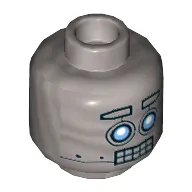 Minifig Head Bot, Blue Robot Eyes, Eyebrows, Open Mouth Clenched Silver Teeth Print [Hollow Stud]