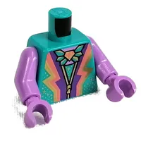 Torso Shirt, Dark Purple, Coral, and Gold Design, Zipper, Jewel Necklace print, Medium Lavender Arms and Hands