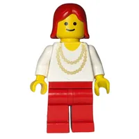 Woman, White Shirt with Gold Necklace, Red Legs, Red Hair (3626b Head)