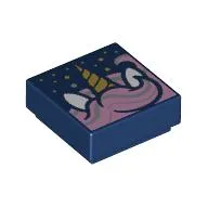 Tile 1 x 1 with Metallic Bright Pink Unicorn Manes, Horn, Gold Stars print