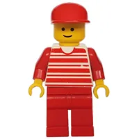 Man, White and Red Striped Shirt, Red Legs, Red Cap