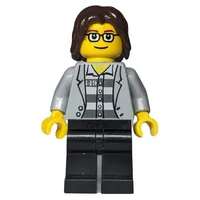 Light Bluish Grey Torso, Black Legs, Dark Brown Hair