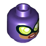 Minifig Head Catwoman, Dual Sided, Balaclava, Large Lime Goggles, Medium Nougat Face, Smile / Sneer Print [Hollow Stud]