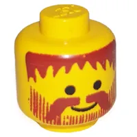 Minifig Head Soldier, Moustache, Beard Vertical Lines with Messy Hair Brown Print [Solid Stud]