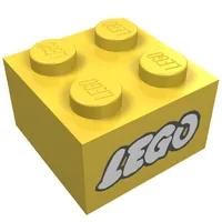 Brick 2 x 2 without Inside Ridges with LEGO Logo with Open O White with Black Outline Print