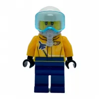 Pilot, Orange Jacket, Dark Blue Legs, White Helmet with Visor and Breathing Apparatus